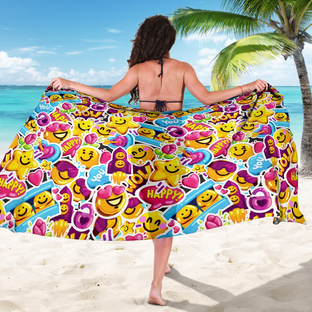 Emoji Sticker Print Pattern Sarong Pareo Wrap