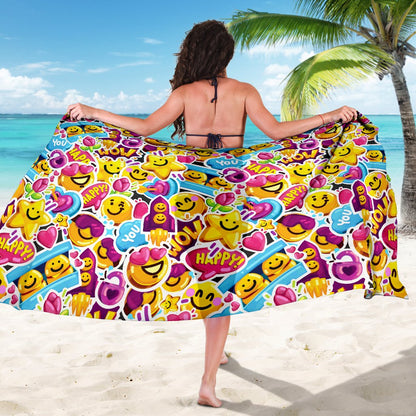 Emoji Sticker Print Pattern Sarong Pareo Wrap