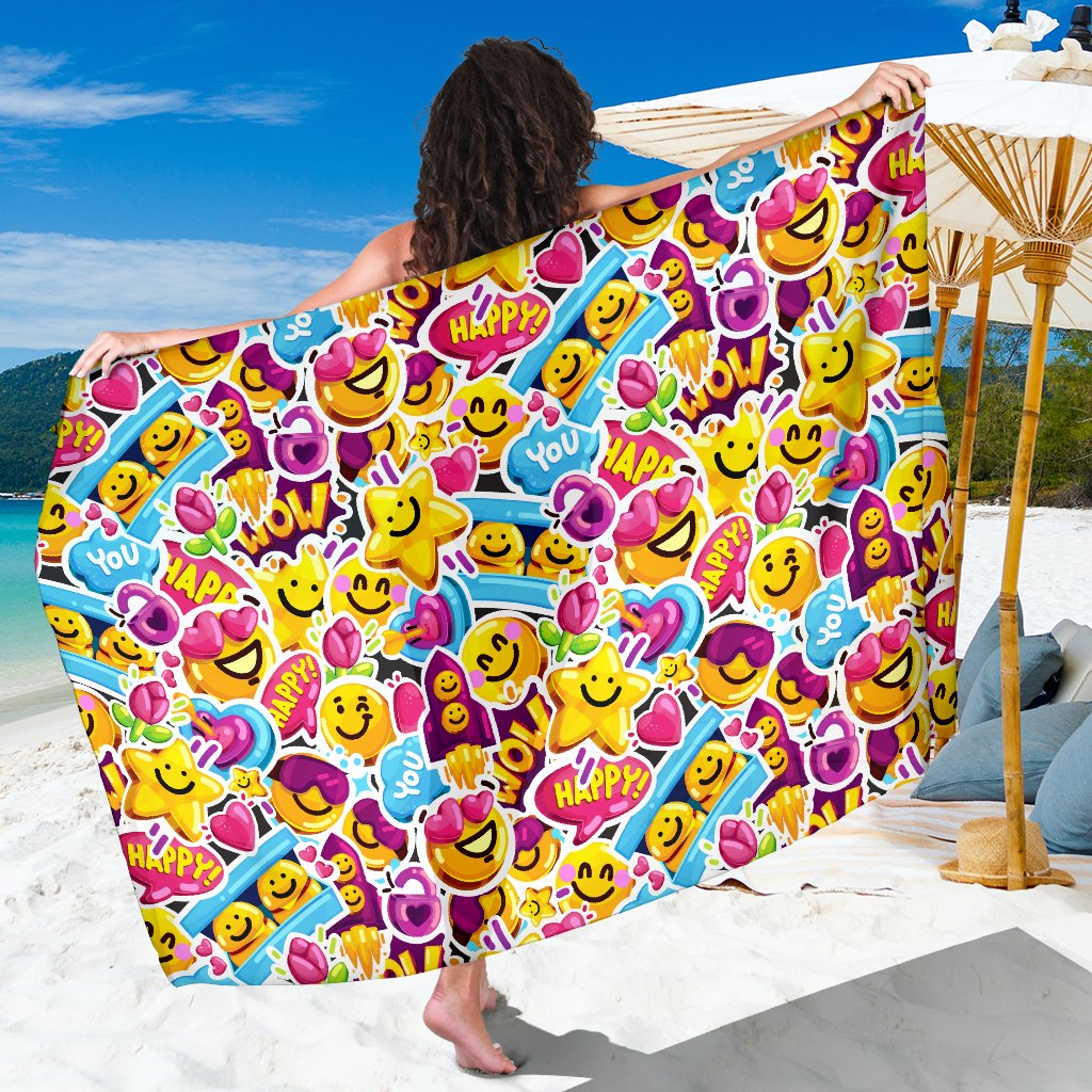 Emoji Sticker Print Pattern Sarong Pareo Wrap