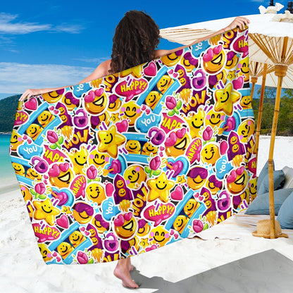 Emoji Sticker Print Pattern Sarong Pareo Wrap