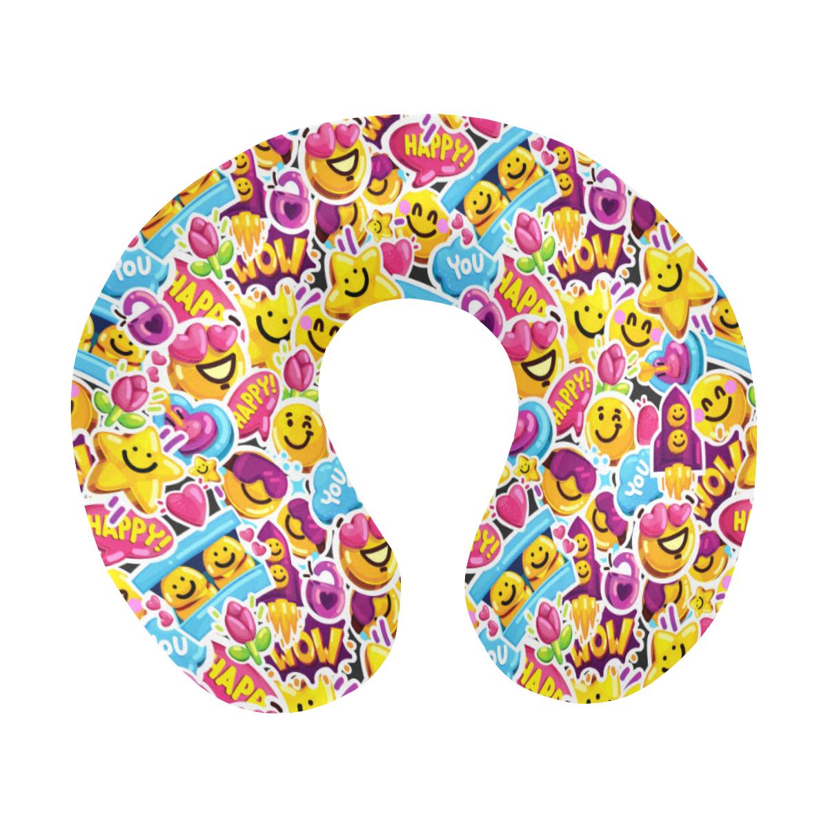 Emoji Sticker Print Pattern U-Shaped Travel Neck Pillow-JTAMIGO.COM