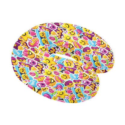 Emoji Sticker Print Pattern U-Shaped Travel Neck Pillow-JTAMIGO.COM