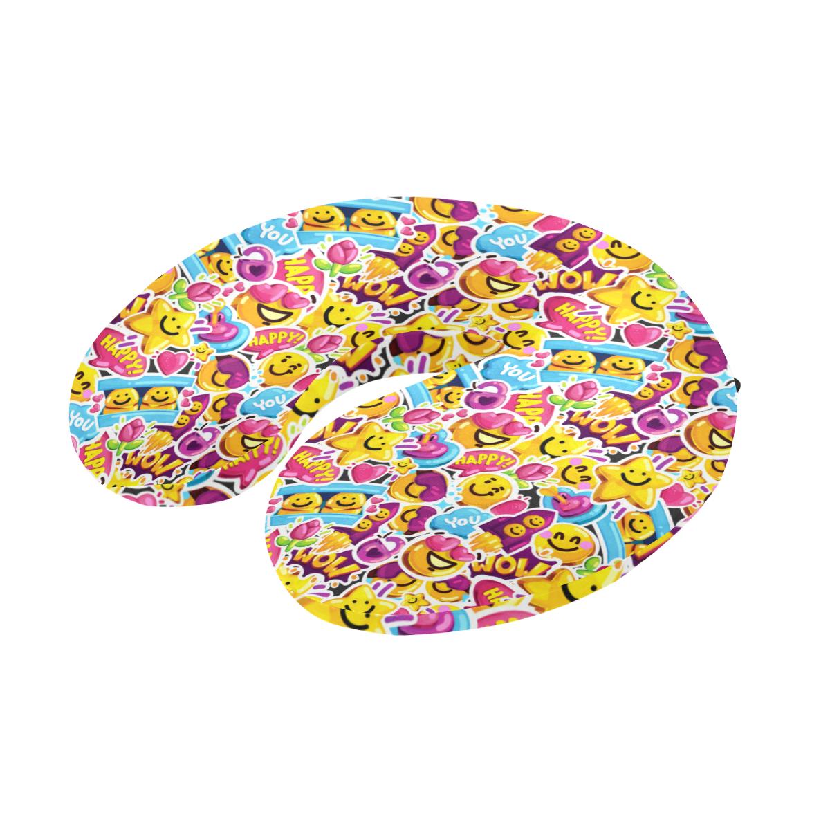 Emoji Sticker Print Pattern U-Shaped Travel Neck Pillow-JTAMIGO.COM