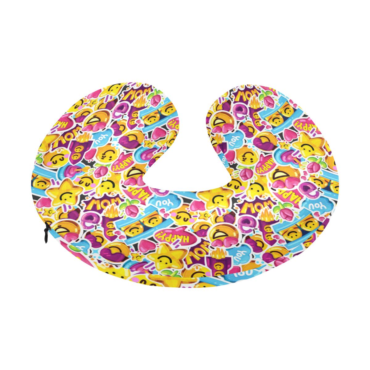 Emoji Sticker Print Pattern U-Shaped Travel Neck Pillow-JTAMIGO.COM
