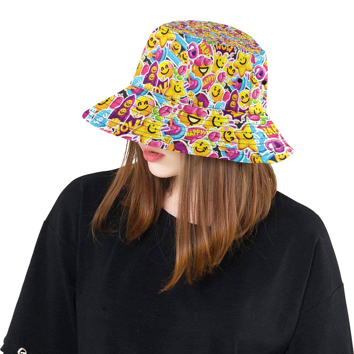 Emoji Sticker Print Pattern Unisex Bucket Hat