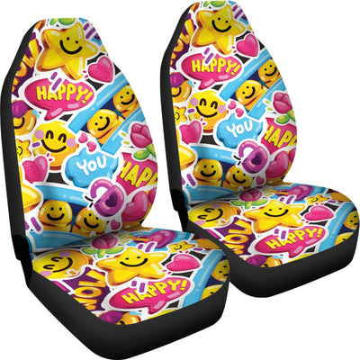 Emoji Sticker Print Pattern Universal Fit Car Seat Covers