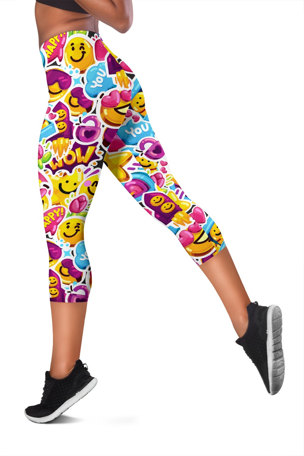 Emoji Sticker Print Pattern Women Capris