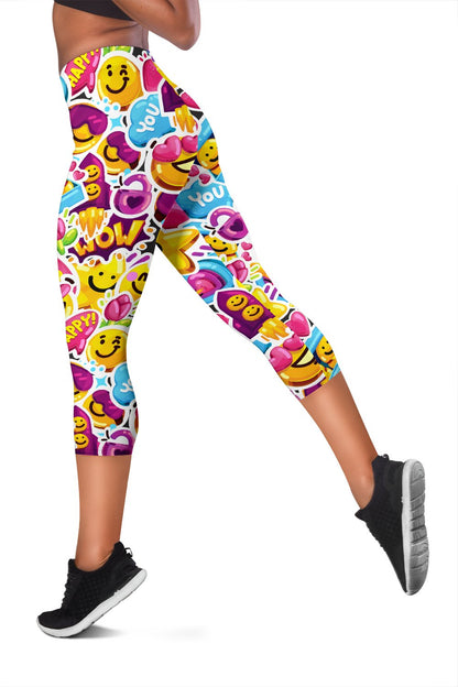 Emoji Sticker Print Pattern Women Capris