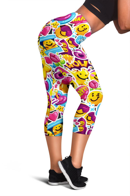 Emoji Sticker Print Pattern Women Capris