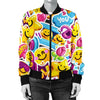 Emoji Sticker Print Pattern Women Casual Bomber Jacket