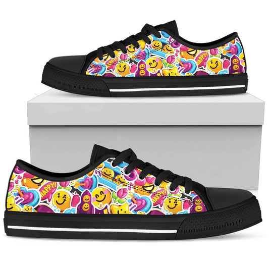 Emoji Sticker Print Pattern Women Low Top Shoes