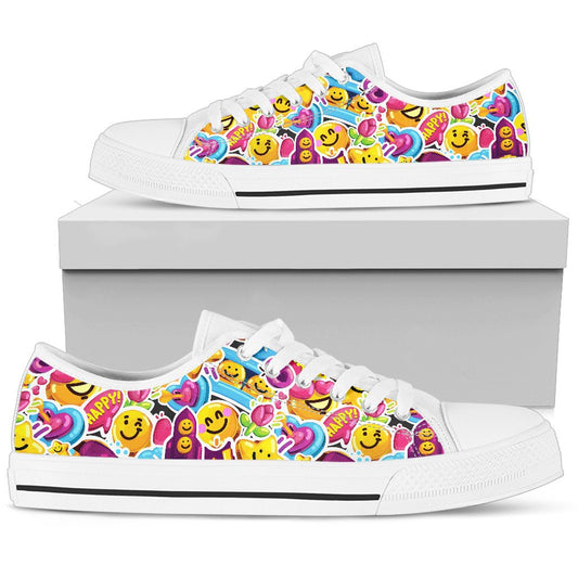 Emoji Sticker Print Pattern Women Low Top Shoes