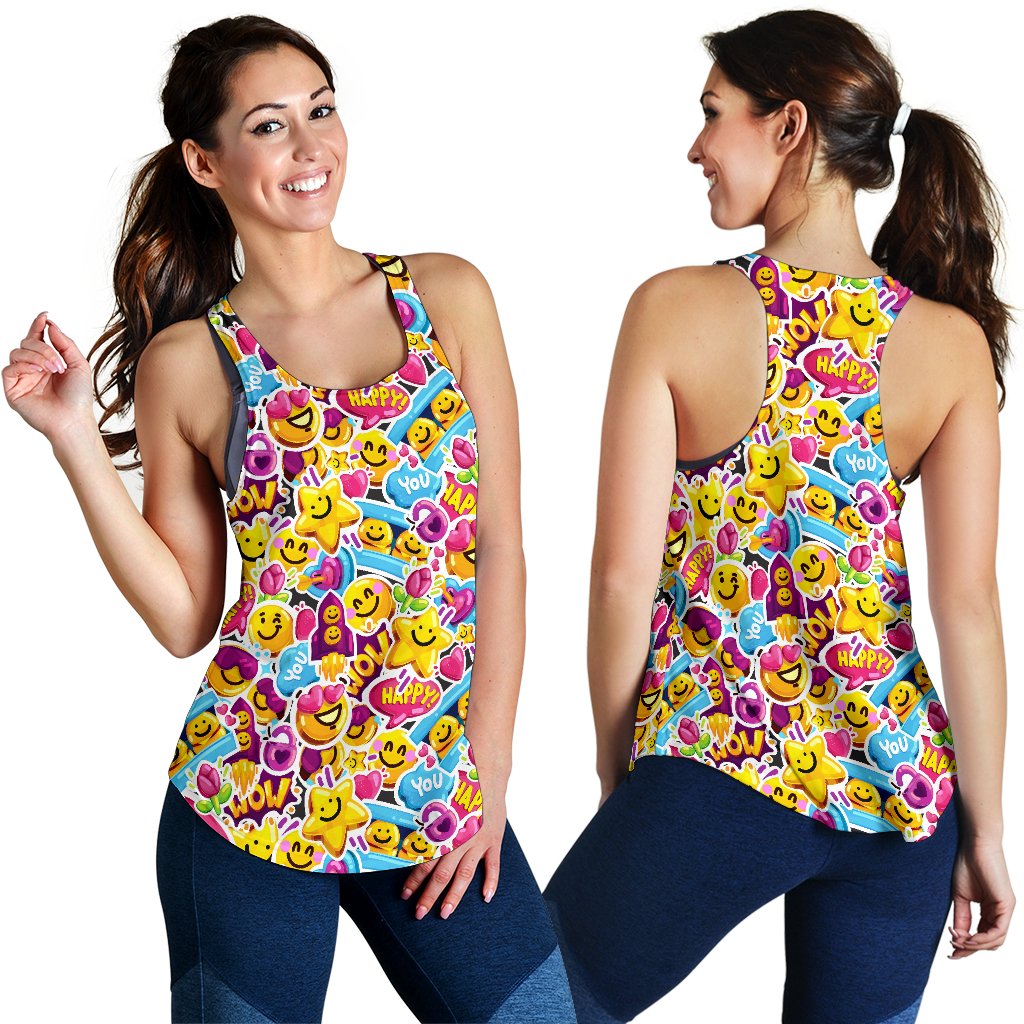 Emoji Sticker Print Pattern Women Racerback Tank Top