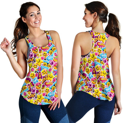 Emoji Sticker Print Pattern Women Racerback Tank Top