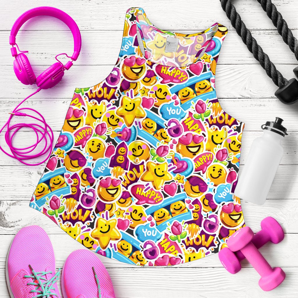 Emoji Sticker Print Pattern Women Racerback Tank Top