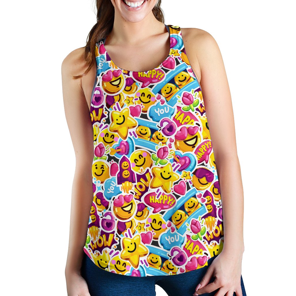 Emoji Sticker Print Pattern Women Racerback Tank Top
