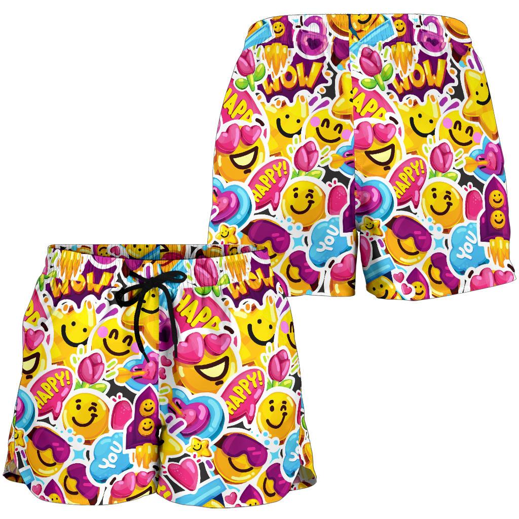 Emoji Sticker Print Pattern Women Shorts-JTAMIGO.COM