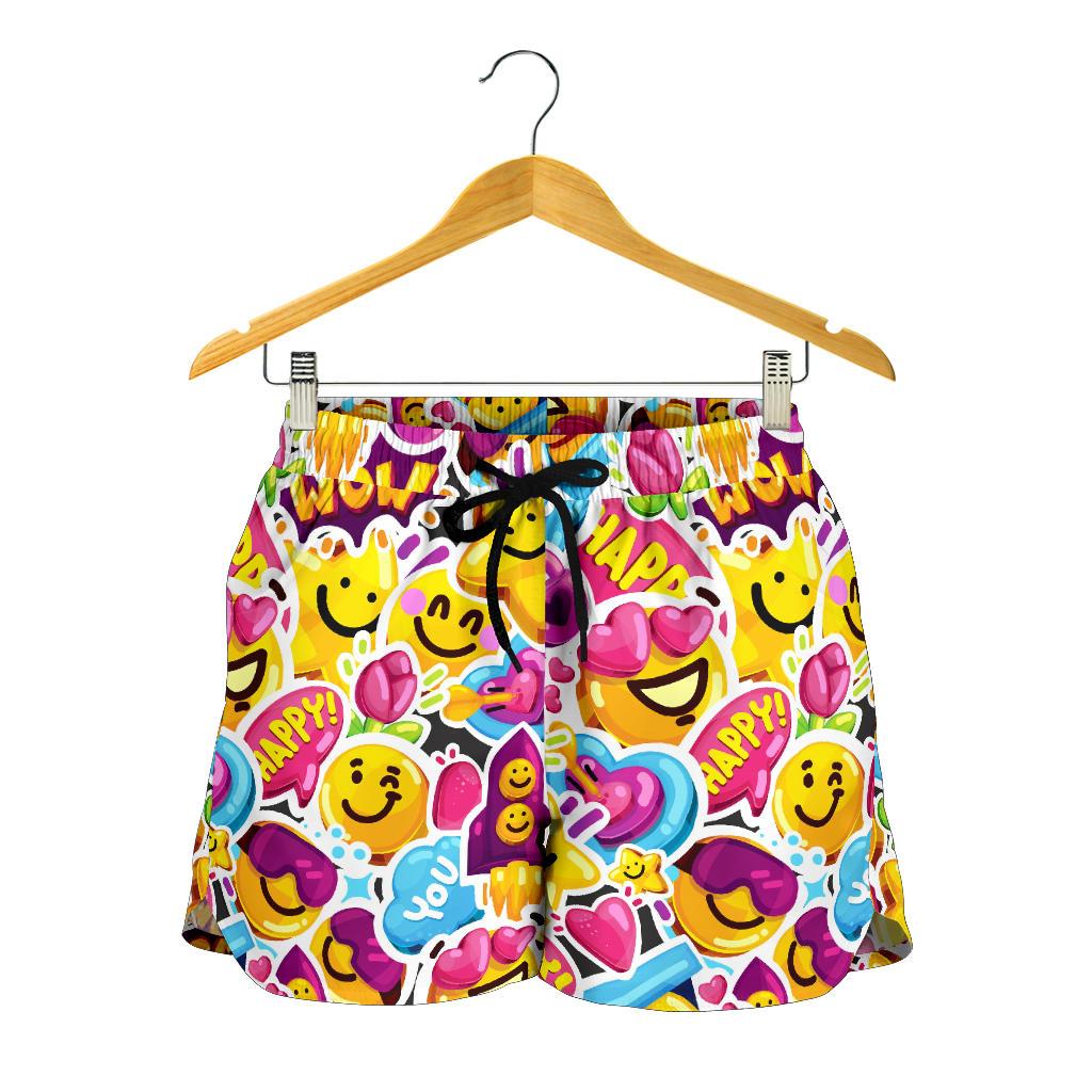 Emoji Sticker Print Pattern Women Shorts-JTAMIGO.COM