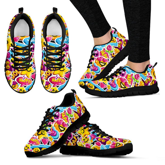 Emoji Sticker Print Pattern Women Sneakers Shoes