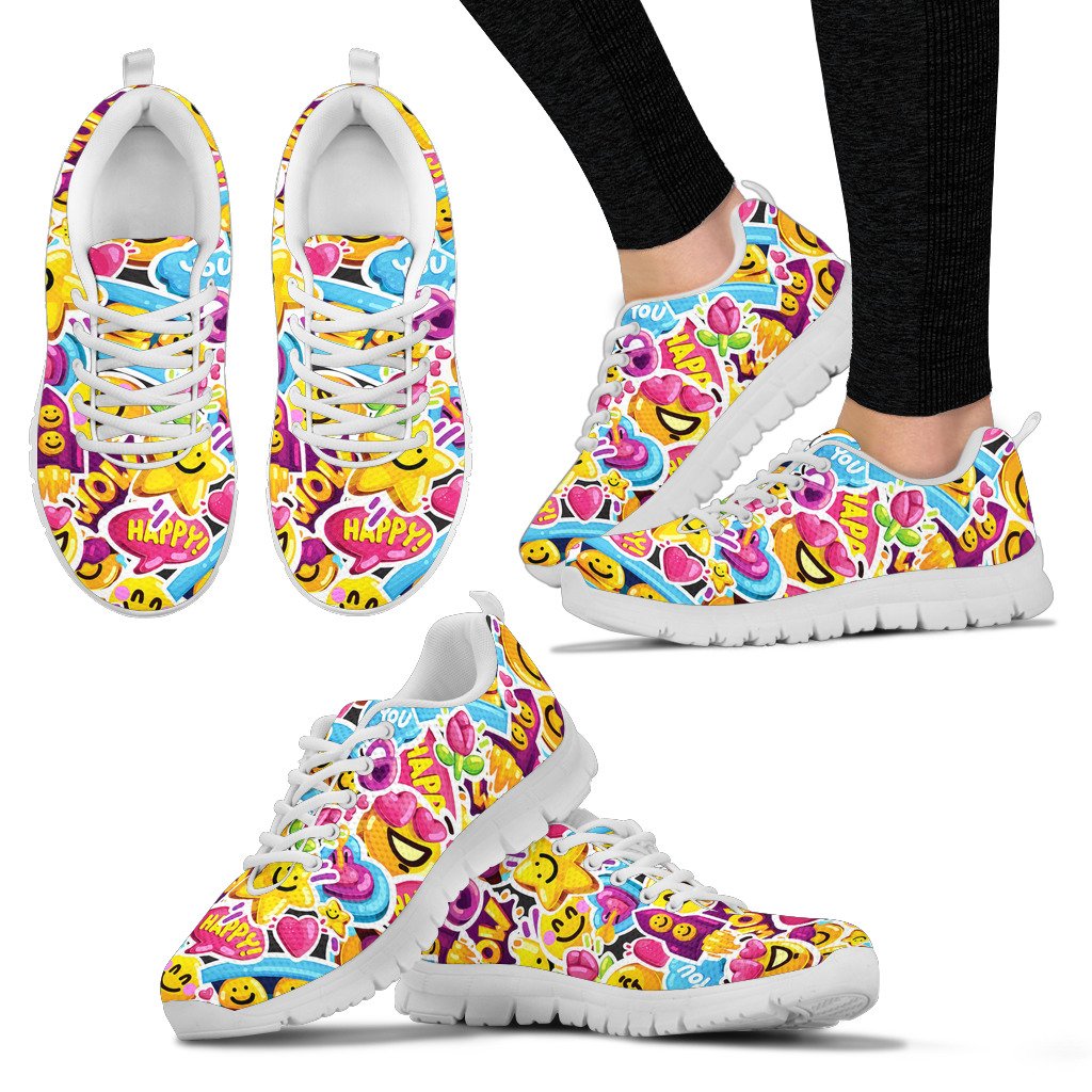 Emoji Sticker Print Pattern Women Sneakers Shoes