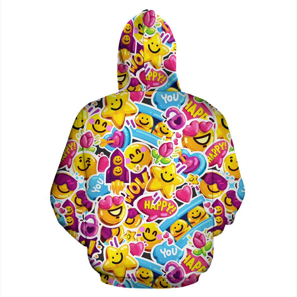 Emoji Sticker Print Pattern Zip Up Hoodie