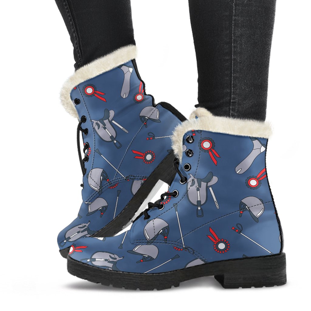 Equestrian Equipment Background Faux Fur Leather Boots-JTAMIGO.COM