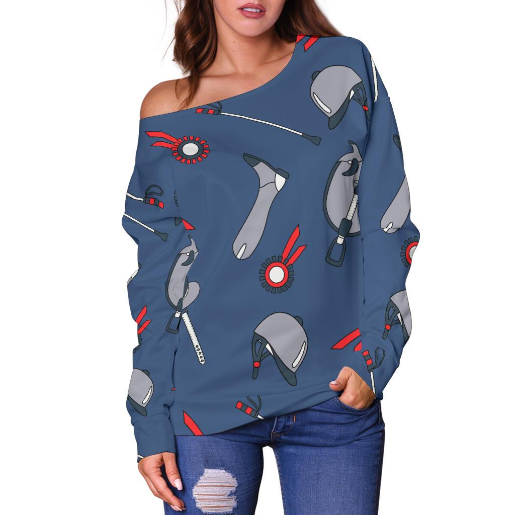 Equestrian Equipment Background Off Shoulder Sweatshirt