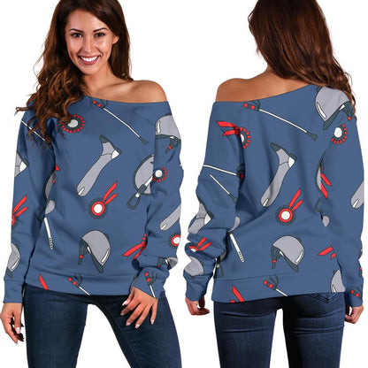 Equestrian Equipment Background Off Shoulder Sweatshirt