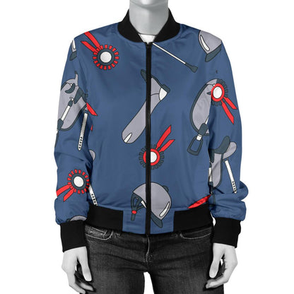 Equestrian Equipment Background Women Casual Bomber Jacket