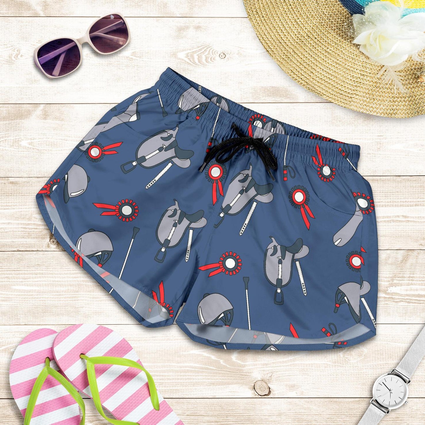 Equestrian Equipment Background Women Shorts-JTAMIGO.COM