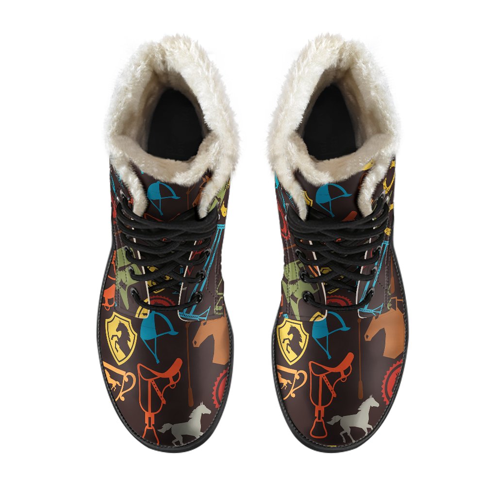 Equestrian Equipment Horse Colorful Faux Fur Leather Boots-JTAMIGO.COM
