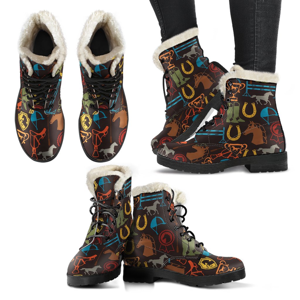 Equestrian Equipment Horse Colorful Faux Fur Leather Boots-JTAMIGO.COM