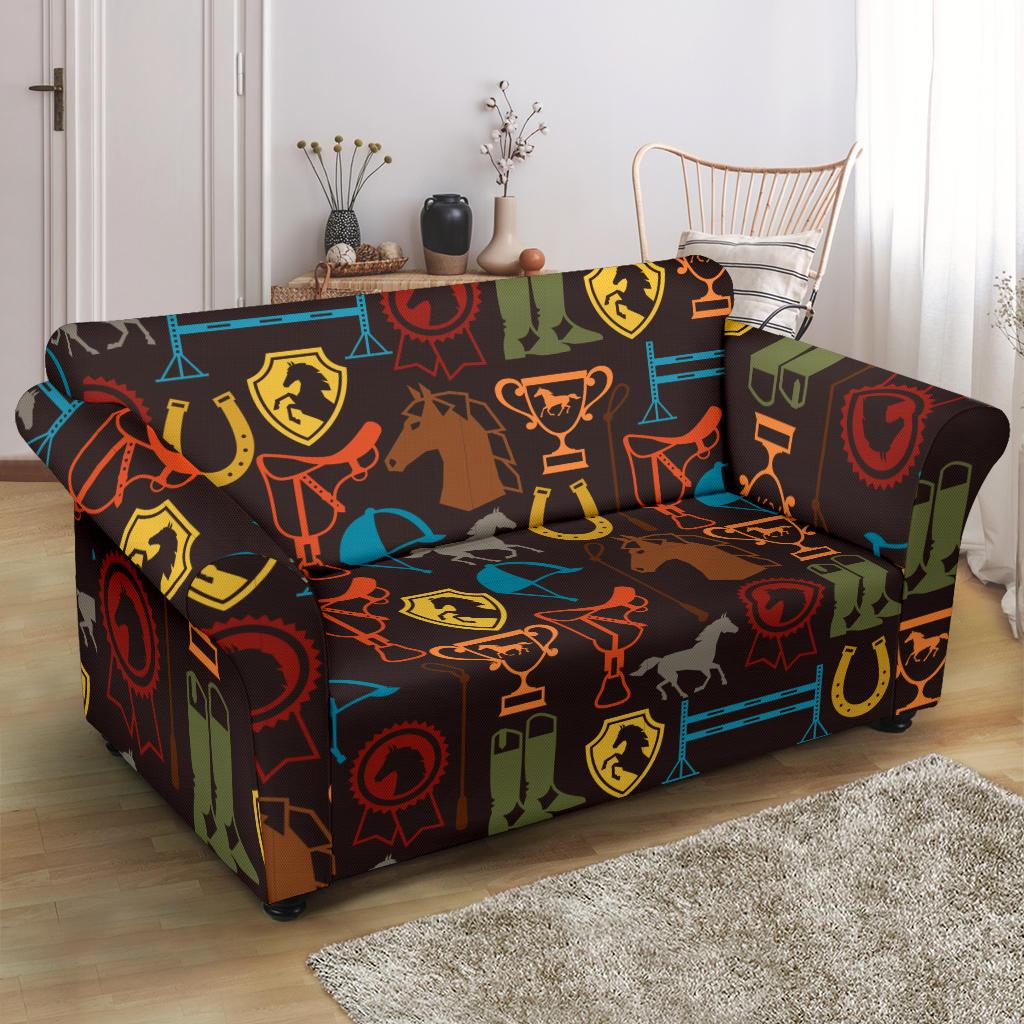 Equestrian Equipment Horse Colorful Loveseat Slipcover-JTAMIGO.COM