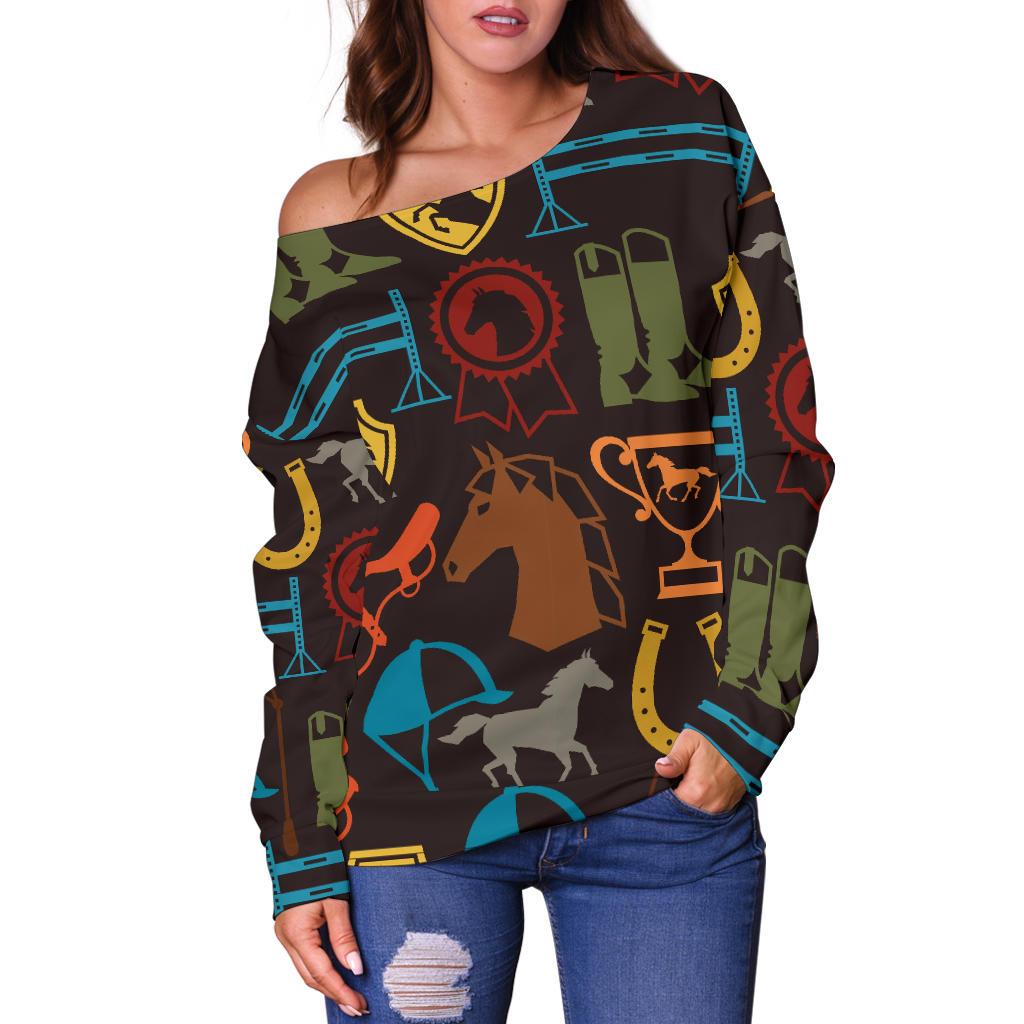Equestrian Equipment Horse Colorful Off Shoulder Sweatshirt