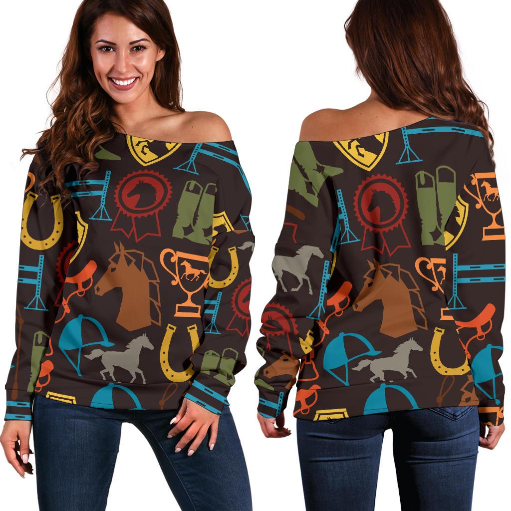 Equestrian Equipment Horse Colorful Off Shoulder Sweatshirt