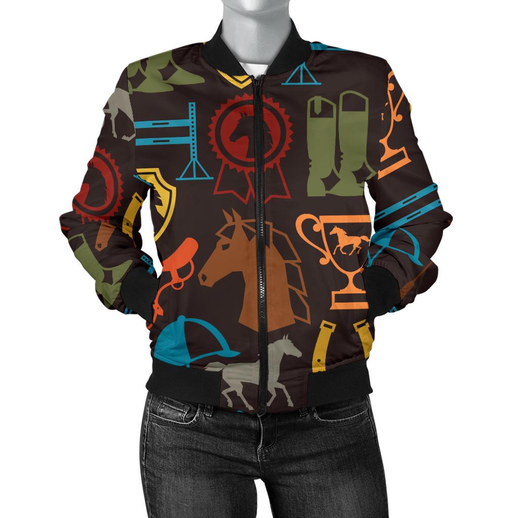 Equestrian Equipment Horse Colorful Women Casual Bomber Jacket