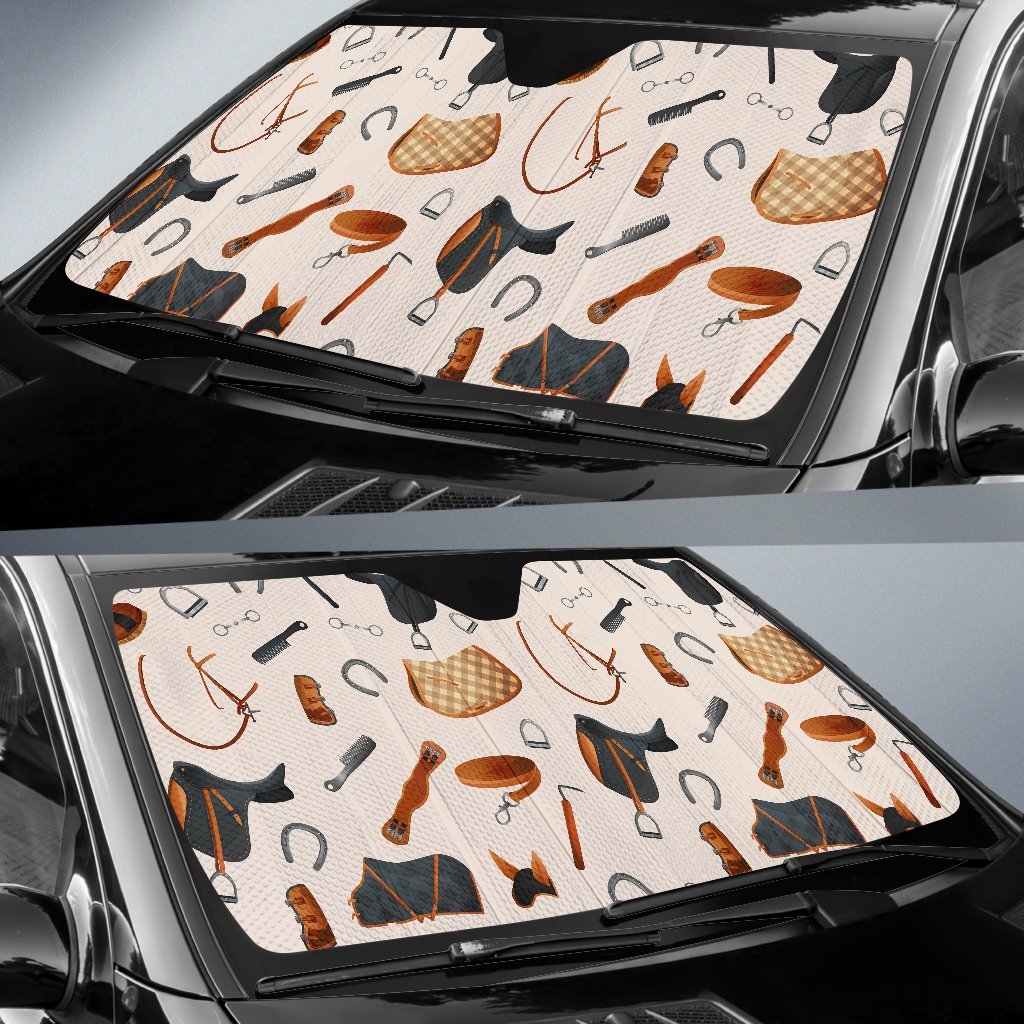 Equestrian Equipment Print Pattern Car Sun Shade For Windshield