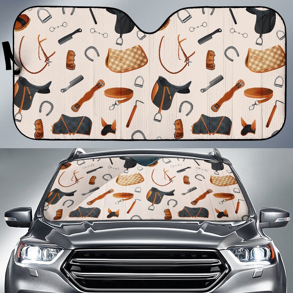 Equestrian Equipment Print Pattern Car Sun Shade For Windshield