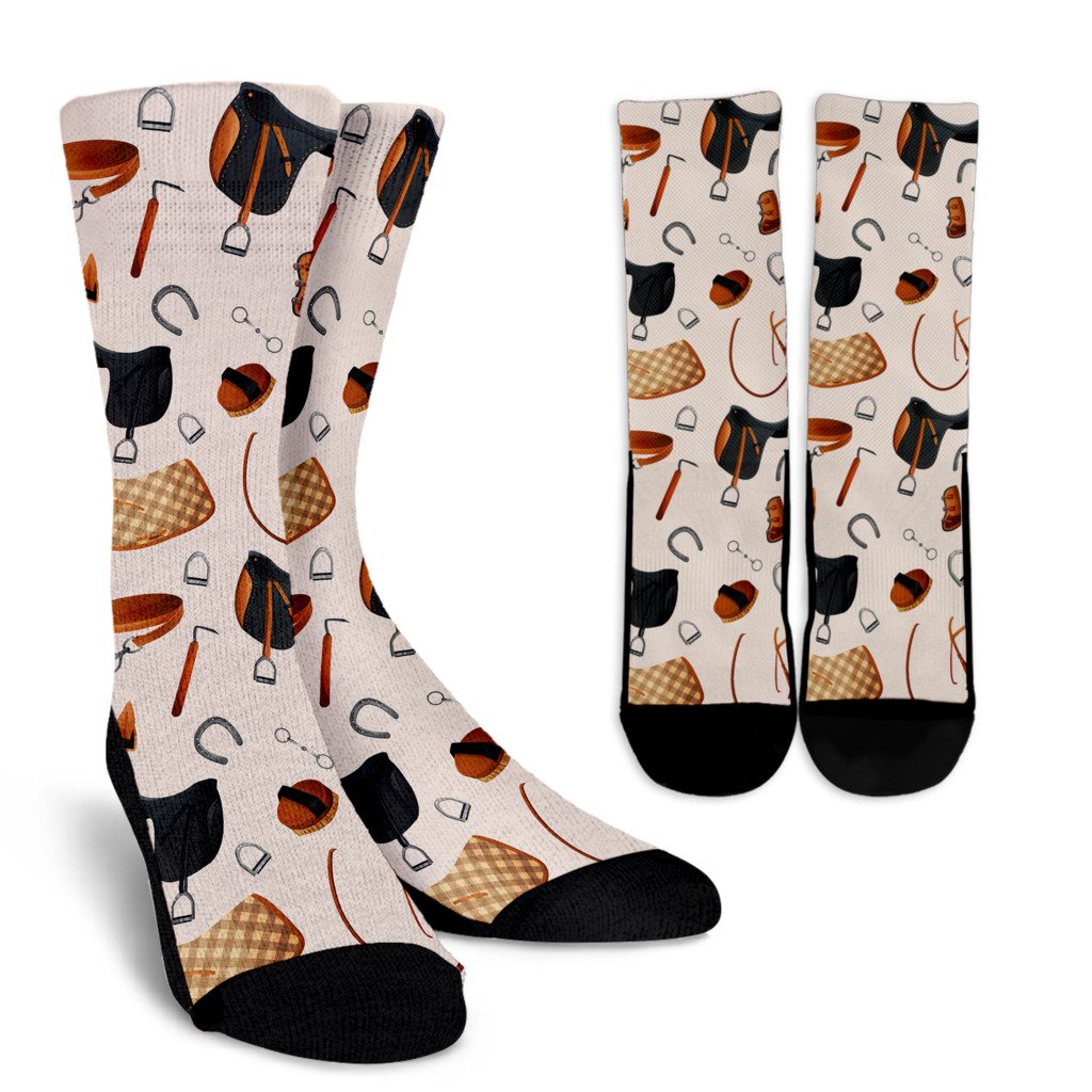 Equestrian Equipment Print Pattern Crew Socks