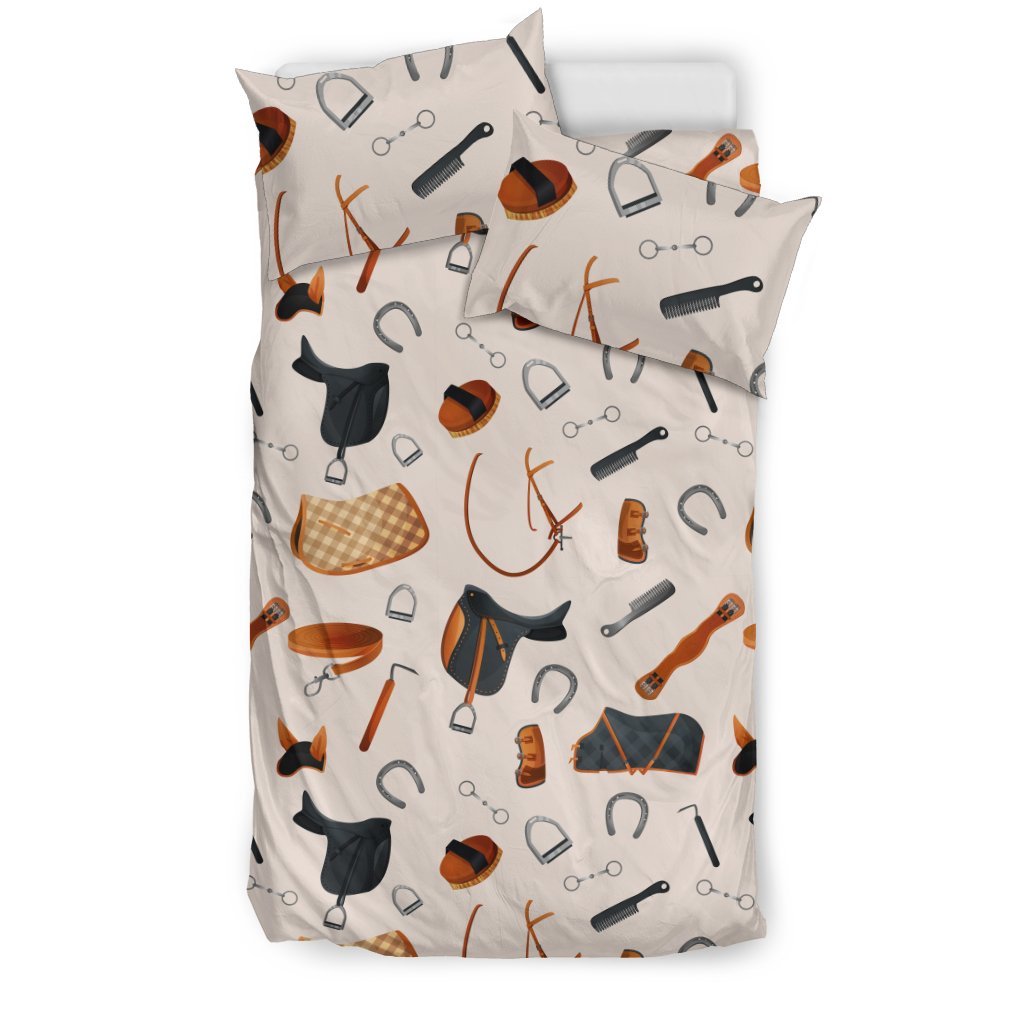 Equestrian Equipment Print Pattern Duvet Cover Bedding Set