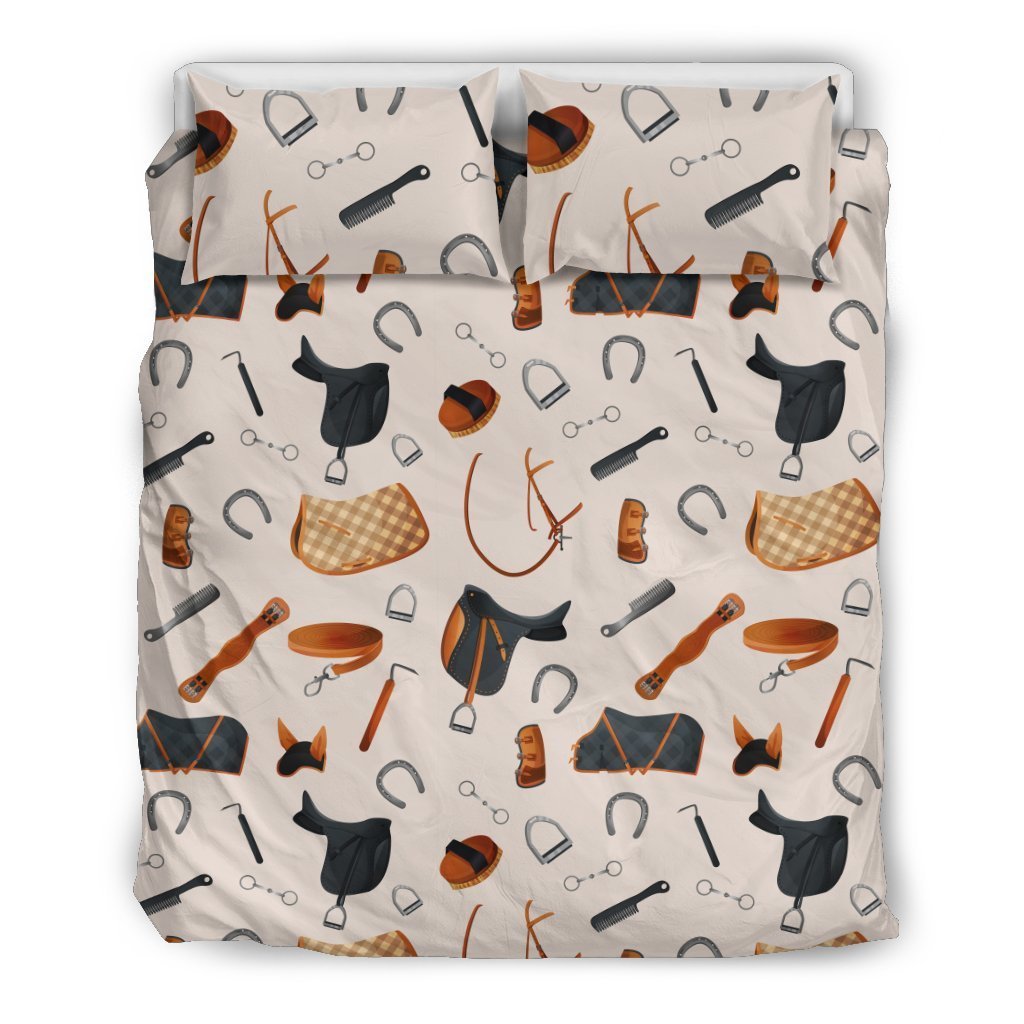 Equestrian Equipment Print Pattern Duvet Cover Bedding Set