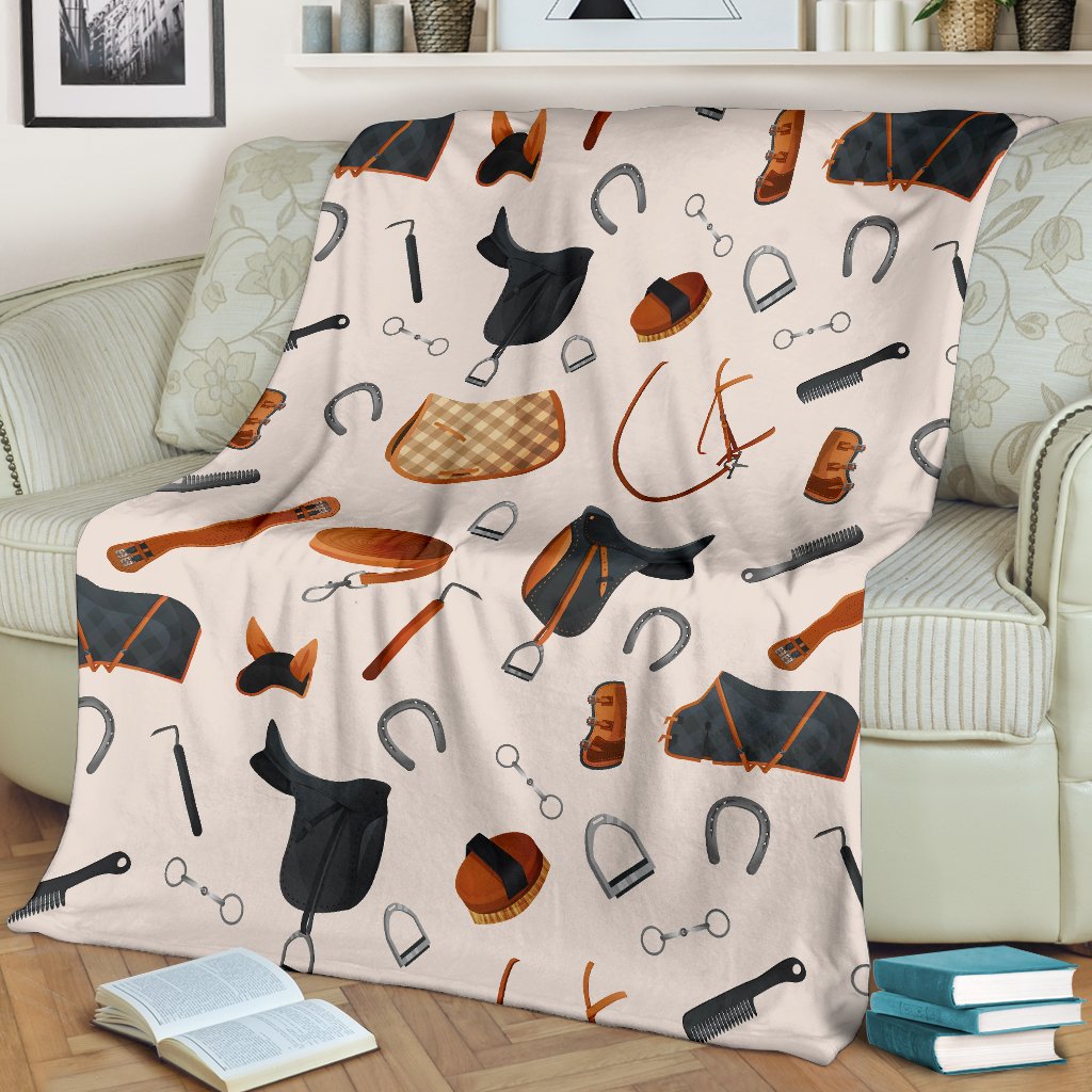 Equestrian Equipment Print Pattern Fleece Blanket