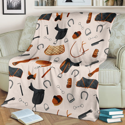 Equestrian Equipment Print Pattern Fleece Blanket