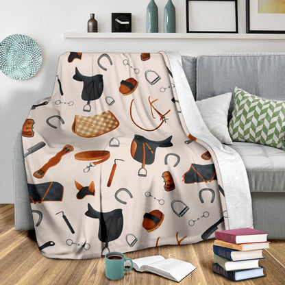 Equestrian Equipment Print Pattern Fleece Blanket