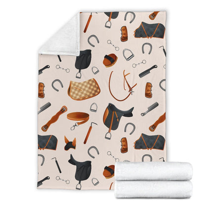 Equestrian Equipment Print Pattern Fleece Blanket