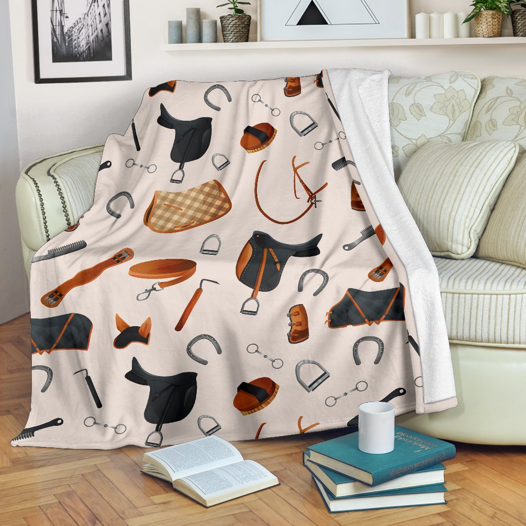 Equestrian Equipment Print Pattern Fleece Blanket