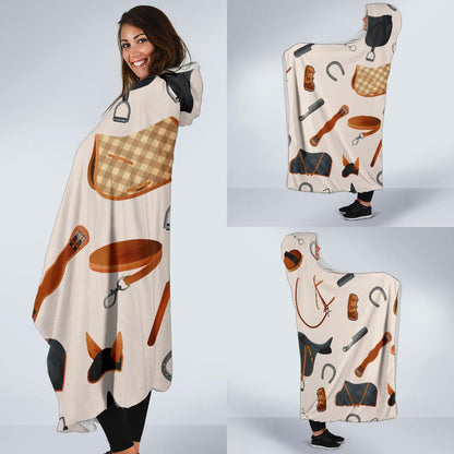 Equestrian Equipment Print Pattern Hooded Blanket-JTAMIGO.COM