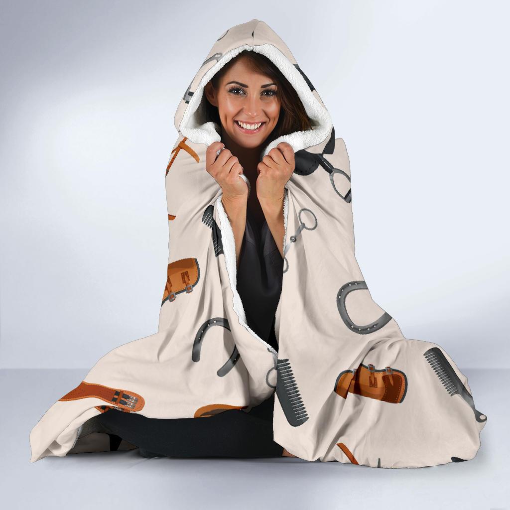 Equestrian Equipment Print Pattern Hooded Blanket-JTAMIGO.COM