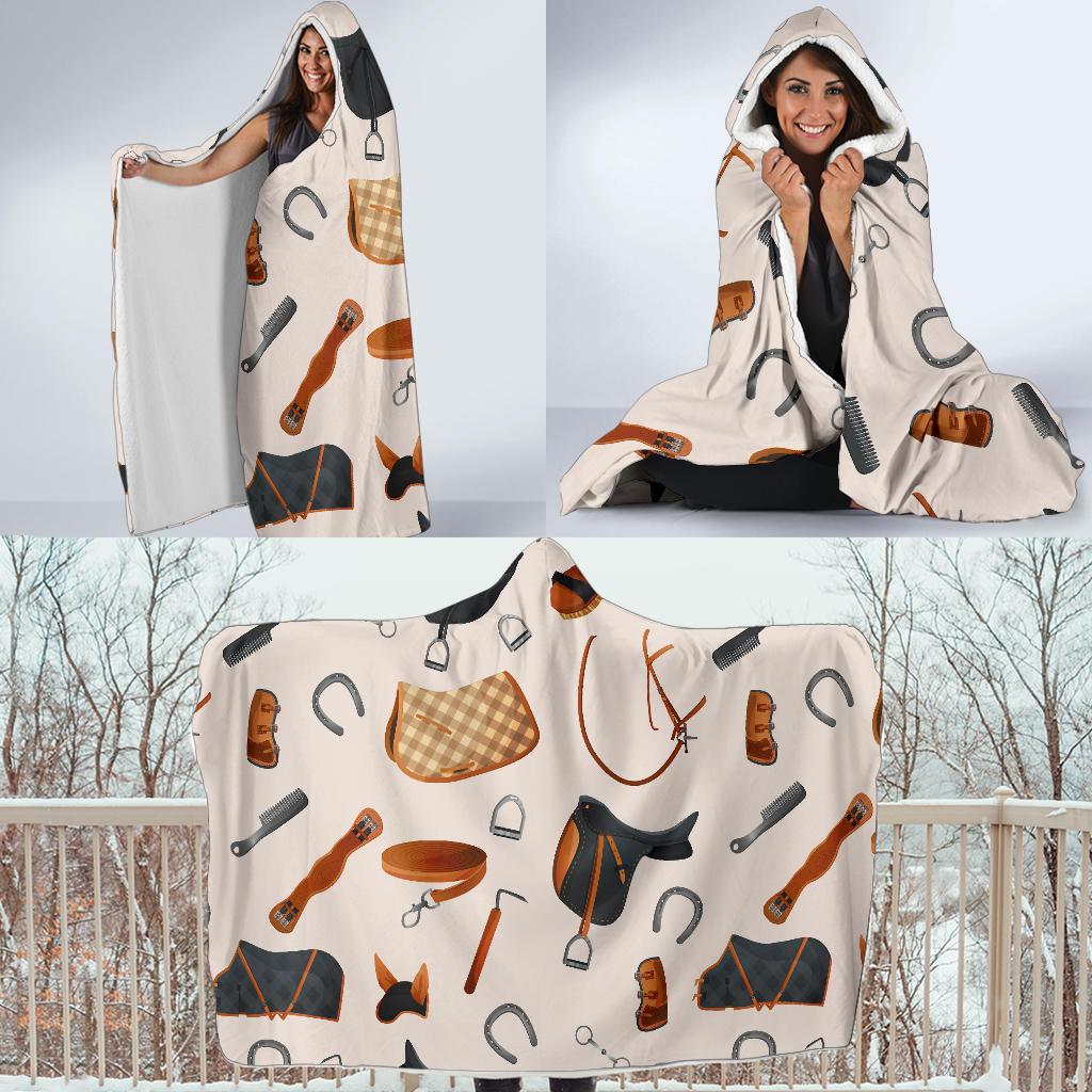 Equestrian Equipment Print Pattern Hooded Blanket-JTAMIGO.COM