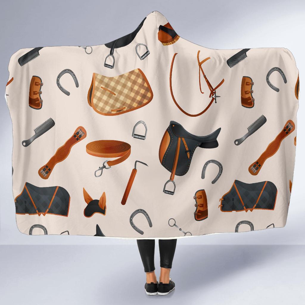 Equestrian Equipment Print Pattern Hooded Blanket-JTAMIGO.COM
